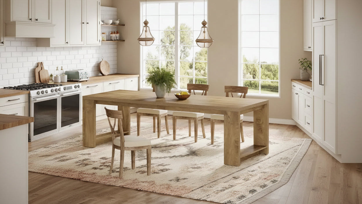 86.61 Inch Farmhouse Wood Dining Table for 6-8