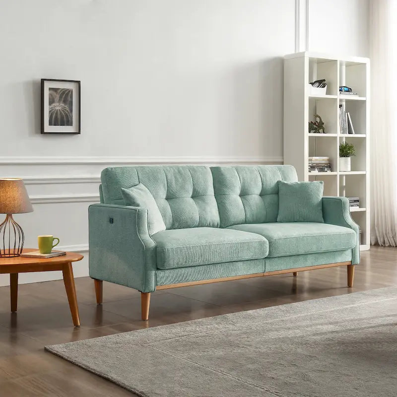 Tapicerowana sofa z wodoodpornym materiałem i portem USB do ładowania