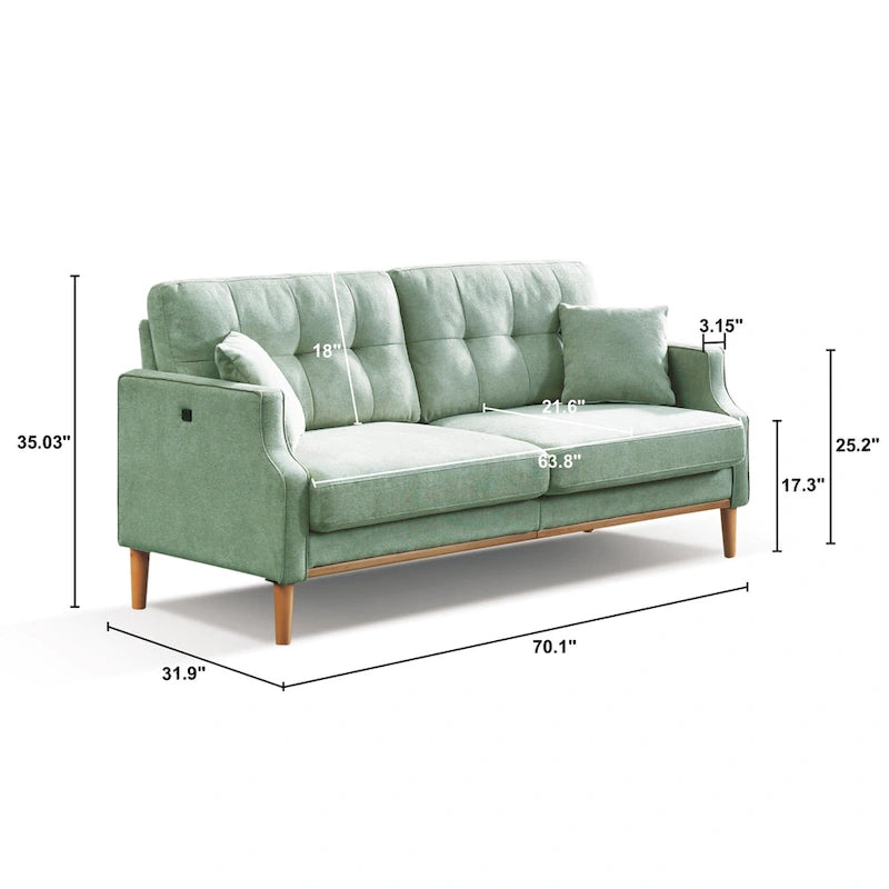Tapicerowana sofa z wodoodpornym materiałem i portem USB do ładowania