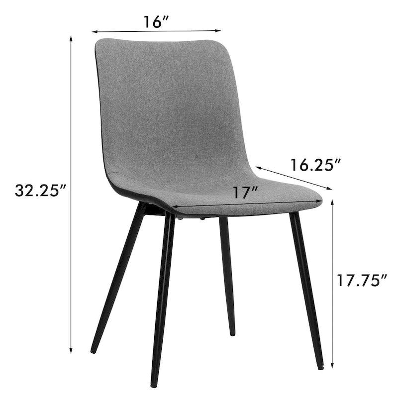 Nowoczesne krzesła do jadalni w stylu Mid-Century z metalowymi nogami, zestaw 4 szt. - szare