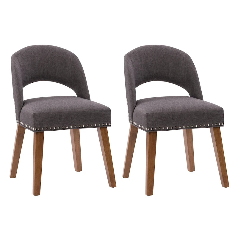 Tapicerowane krzesło do jadalni w stylu Mid-Century Modern z ozdobnymi gwoździami, zestaw 2 szt.