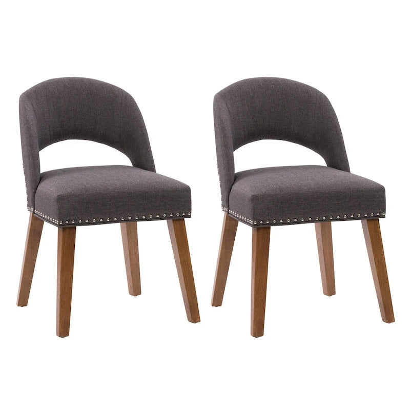 Tapicerowane krzesło do jadalni w stylu Mid-Century Modern z ozdobnymi gwoździami, zestaw 2 szt.