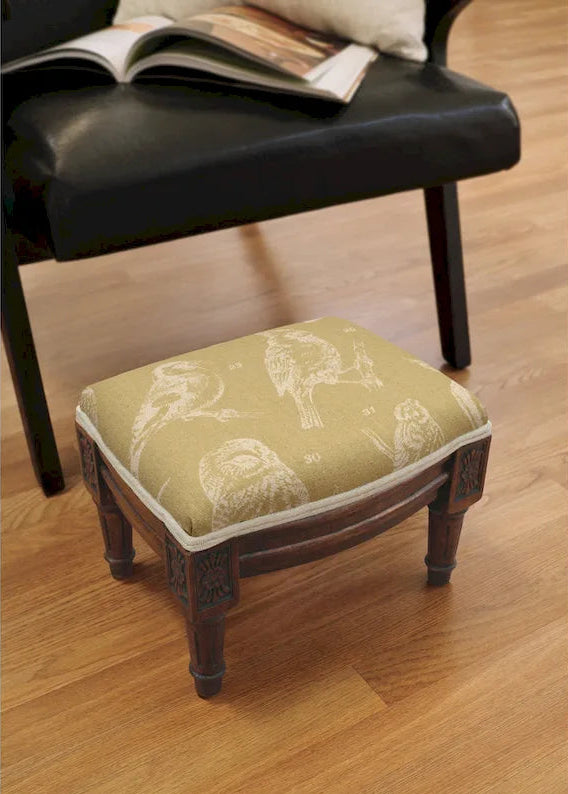 Bird Watch Wood Upholstered Footstool