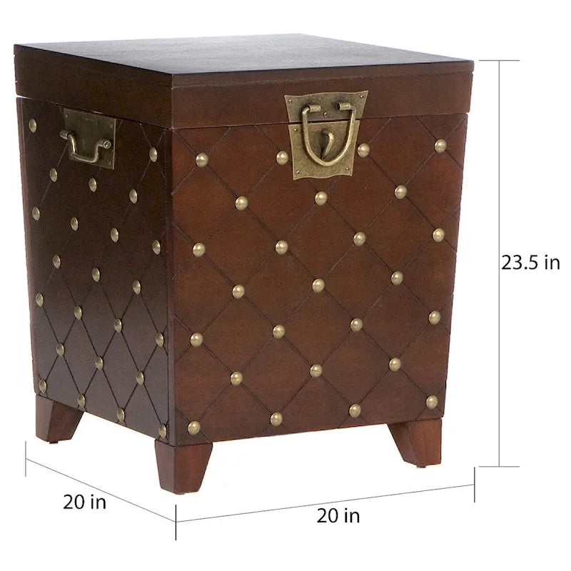Stolik kawowy/nocny z akcentami gwoździowymi (nailhead) w kolorze espresso z pojemnikiem do przechowywania – sosna i MDF