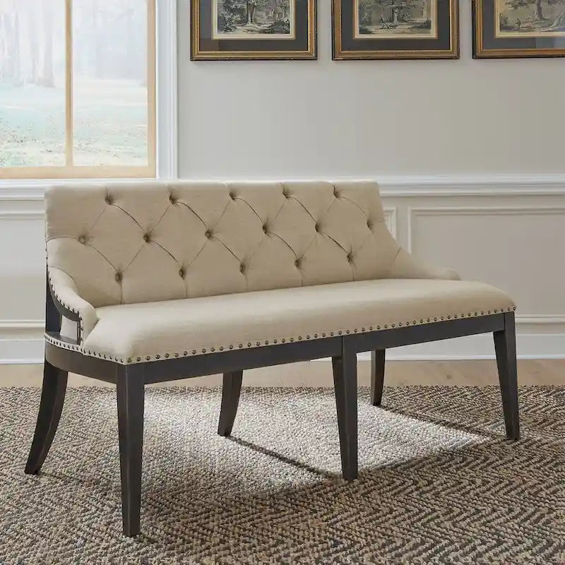 Americana Farmhouse Black Upholstered Shelter Dining Bench