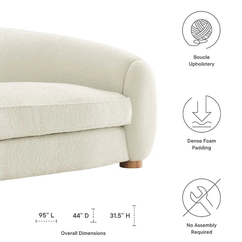 Współczesna sofa tapicerowana boucle z gęstą pianką i nogami z drewna bukowego
