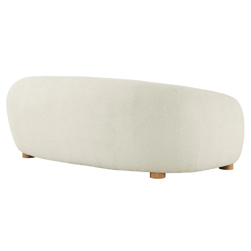 Współczesna sofa tapicerowana boucle z gęstą pianką i nogami z drewna bukowego