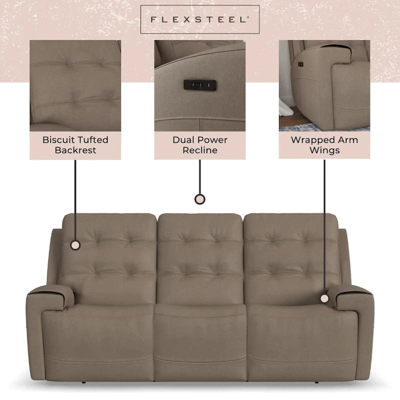 Rozkładana sofa ze skóry licowej z elektrycznymi zagłówkami i funkcją Zero Gravity