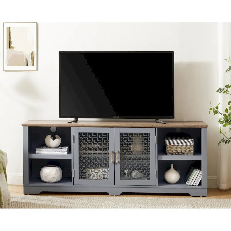 Nowoczesna szafka RTV pod telewizor do 80 cali, z szafkami z drzwiczkami szklanymi - 70W
