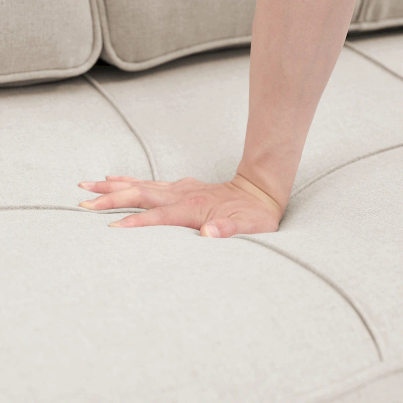 Narożna sofa do spania z lnu z rozkładanym łóżkiem, schowkiem i ładowarką USB
