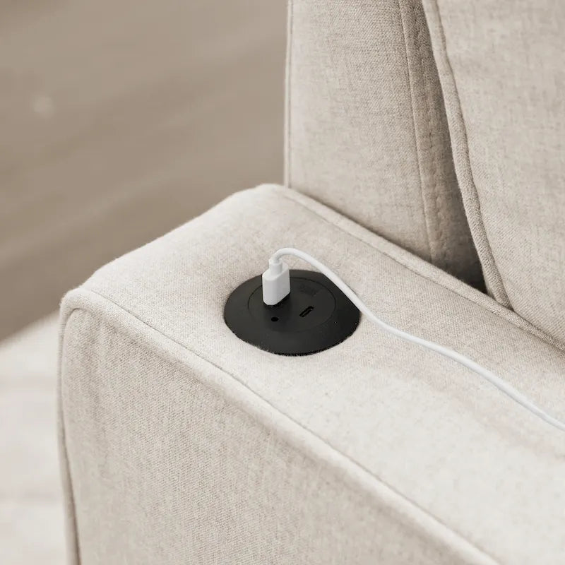 Narożna sofa do spania z lnu z rozkładanym łóżkiem, schowkiem i ładowarką USB