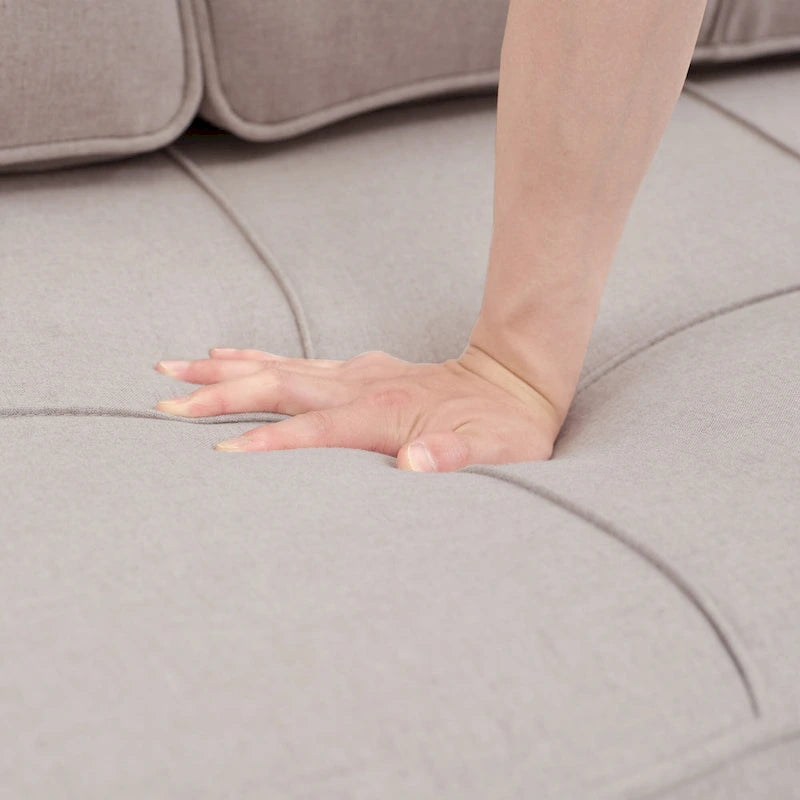 Narożna sofa do spania z lnu z rozkładanym łóżkiem, schowkiem i ładowarką USB