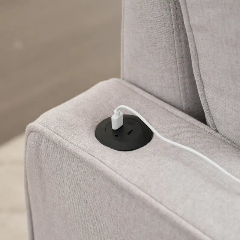 Narożna sofa do spania z lnu z rozkładanym łóżkiem, schowkiem i ładowarką USB