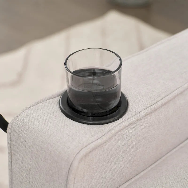 Narożna sofa do spania z lnu z rozkładanym łóżkiem, schowkiem i ładowarką USB