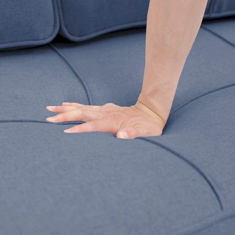 Narożna sofa do spania z lnu z rozkładanym łóżkiem, schowkiem i ładowarką USB