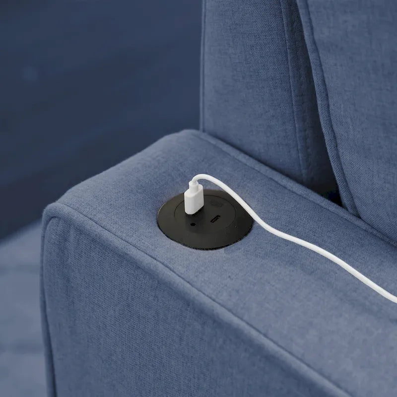 Narożna sofa do spania z lnu z rozkładanym łóżkiem, schowkiem i ładowarką USB
